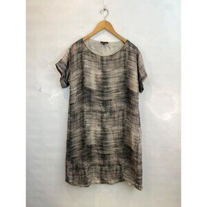 EILEEN FISHER Women's Bateau Neck Silk Dress Gray Brown Short Sleeve Size Medium